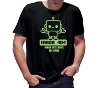 BroiderStudio Error 404 Human Intelligence Not Found Funny Nerd T-Shirt Noir pour Homme Size L