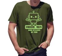BroiderStudio Error 404 Human Intelligence Not Found Funny Nerd T-Shirt Vert armée pour Hommes Size M