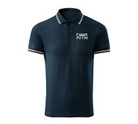 BroiderStudio fu*k Putin Stand with Ukraine Flag Inspired War Polo à Logo Original à Motif brodé Bleu Marine Premium Class Homme Size XL