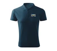 BroiderStudio Fuck Putin Stand with Ukraine Polo en piqué avec Logo Original à Motif brodé Bleu Marine Premium Class Hommes Size L