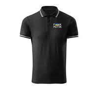 BroiderStudio Fuck Putin Stand with Ukraine Polo Noir Logo Original Brodé Design Premium Class Hommes Size L