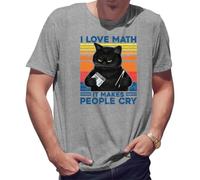 BroiderStudio I Love Math It Makes People Cry Funny Black Cat T-Shirt Gris pour Homme Size 3XL