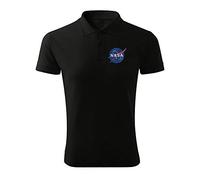 BroiderStudio NASA Vintage Black Embroidered Design Original Logo Polo Pique Shirt Premium Class Men Size M