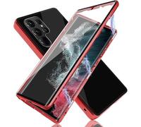BROIEEN Magnetic Tempered Glass Double-Sided Phone Case for Samsung, 360°Full Body Protection Tempered Glass Privacy Protective Cover,Screen Protector Double Sided Tempered Glass (S24ULTRA,Red)