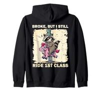 Broke mais en 1ère Classe Raccoon Ride Humor Graphic Sweat à Capuche
