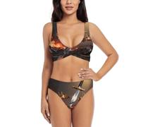 Broken Sword Crown Maillot de bain deux pièces push-up avec coussinets amovibles, triangle réglable pour femme, Noir , L