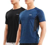 BROKIG Coolfeeling T-Shirt de Sport à Sec pour Hommes（Lot de 2） Tee Shirt Léger de Fitness à Col Rond pour Hommes(Noir/Bleu Marine,S)