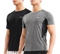 BROKIG Coolfeeling T-Shirt de Sport à Sec pour Hommes(Lot de 2) Tee Shirt Léger de Fitness à Col Rond pour Hommes(Noir/Gris foncé,L)