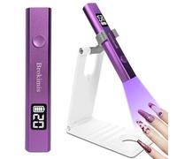 Brokimis Lampe UV portable pour ongles en gel avec support, mini lampe à ongles avec écran LCD, 3 modes de minuterie, portable, sans fil, rechargeable par USB, petit séchoir à ongles pour un séchage