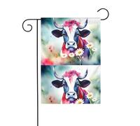 BROLEO Aquarelle vache et marguerite impression mât de drapeau de jardin extérieur cour décoration mode 30,5 x 45,7 cm
