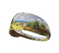 BROLEO Bandeau de sport pour femme avec impression village de campagne - Bandeau élastique d'été résistant à la transpiration
