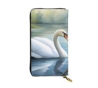 BROLEO Beau portefeuille long en cuir avec image de cygne blanc pour filles et femmes à la mode - Durable, élégant et fonctionnel, Noir , Taille unique