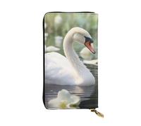 BROLEO Beau portefeuille long en cuir imprimé cygne blanc pour filles et femmes à la mode - Durable, élégant et fonctionnel, Noir , Taille unique