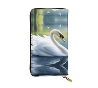 BROLEO Beau portefeuille long en cuir imprimé cygne blanc pour filles et femmes à la mode - Durable, élégant et fonctionnel, Noir , Taille unique