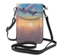 BROLEO Beau sac à bandoulière en cuir imprimé avion, imperméable et durable