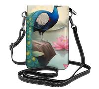 BROLEO Beau téléphone portable pour femme avec prépuce en cuir imprimé paons et lotus, petite bandoulière réglable