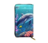 BROLEO Beautiful Underwater World Dolphins Coral Picture Portefeuille long en cuir pour filles et femmes à la mode - Durable, élégant et fonctionnel, Noir , Taille unique