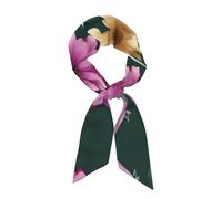 BROLEO Belle écharpe en soie avec imprimé fleurs violettes pour femme, bande douce et lisse, accessoires de sac à main