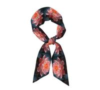 BROLEO Belle écharpe en soie longue bande imprimée fleur de lotus pour femme, bande douce et lisse, accessoires de sac à main