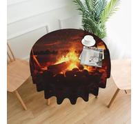 BROLEO Belle nappe circulaire imprimée feu de camp de 152,4 cm, imperméable et résistante aux taches, adaptée pour les restaurants