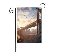 BROLEO Brooklyn Bridge Impression sur mât de drapeau de jardin Décoration de cour extérieure double face 30,5 x 45,7 cm