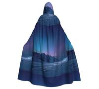 BROLEO Cape à capuche pour adulte avec imprimé aurore boréale sur les plaines enneigées, sans fermeture éclair, confortable pour les fêtes costumées