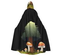 BROLEO Cape à capuche pour adulte avec imprimé champignons sous le pin sans fermeture éclair, confortable pour les fêtes costumées