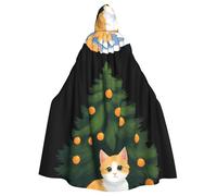BROLEO Cape à capuche pour adulte avec imprimé chaton sous le sapin sans fermeture éclair, confortable pour les fêtes costumées