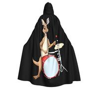 BROLEO Cape à capuche pour adulte avec imprimé kangourou jouant de la batterie pour Halloween, fêtes costumées et événements à thème