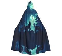 BROLEO Cape à capuche pour adulte avec imprimé loup hurlant à la pleine lune, sans fermeture éclair, confortable pour les fêtes costumées