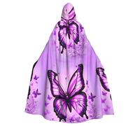 BROLEO Cape à capuche pour adulte avec imprimé papillon violet, sans fermeture éclair, confortable pour les fêtes costumées