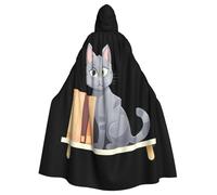 BROLEO Cape à capuche pour adulte avec imprimé petit chat gris sur la bibliothèque, pour fêtes costumées et événements à thème