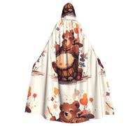 BROLEO Cape à capuche pour adulte avec imprimé petit ours marron jouant de la batterie pour Halloween, fêtes costumées et événements à thème