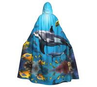 BROLEO Cape à capuche sans fermeture éclair pour adulte Motif poissons dauphis du monde sous-marin