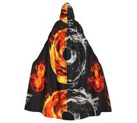 BROLEO Cape à capuche Yin Yang pour adulte avec impression d'eau de feu - Sans fermeture éclair - Confortable pour les fêtes costumées