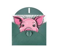 BROLEO Carte de vœux amusante en forme de visage de cochon rose pour Noël, anniversaire d'enfant, Saint-Valentin et invitation à une fête Vert foncé