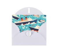 BROLEO Carte de vœux blanche avec image de bateau de croisière pour Noël, anniversaire d'enfant, Saint-Valentin et invitation à une fête