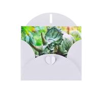 BROLEO Carte de vœux blanche avec image de dinosaure bicorne pour Noël, anniversaire d'enfant, Saint-Valentin et invitation à une fête