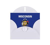 BROLEO Carte de vœux blanche avec imprimé drapeau de l'État du Wisconsin, parfaite pour la Saint-Valentin, un anniversaire de mariage et des invitations de fête