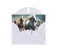 BROLEO Carte de vœux blanche avec motif chevaux qui courent dans la rivière - Pour Noël, anniversaire d'enfant, Saint-Valentin et invitation à une fête