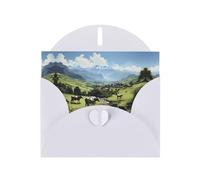 BROLEO Carte de vœux blanche imprimée de vaches de la ferme alpine, parfaite pour la Saint-Valentin, un anniversaire de mariage et des invitations de fête