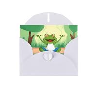 BROLEO Carte de vœux blanche mignonne et amusante avec motif grenouille faisant du yoga, parfaite pour la Saint-Valentin, un anniversaire de mariage et des invitations de fête