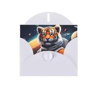 BROLEO Carte de vœux blanche Petit tigre dans l'espace pour Noël, anniversaire d'enfant, Saint-Valentin et invitation à une fête