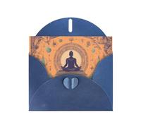 BROLEO Carte de vœux bleue avec impression de yoga et de méditation, parfaite pour la Saint-Valentin, un anniversaire de mariage et des invitations de fête