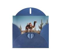 BROLEO Carte de vœux bleue avec imprimé chameau mignon du désert, parfaite pour la Saint-Valentin, un anniversaire de mariage et des invitations de fête