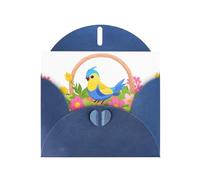 BROLEO Carte de vœux bleue avec imprimé oiseau coloré dans un panier de fleurs, parfaite pour la Saint-Valentin, un anniversaire de mariage et des invitations de fête