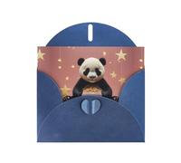 BROLEO Carte de vœux bleue avec imprimé panda et étoiles, parfaite pour la Saint-Valentin, un anniversaire de mariage et des invitations de fête