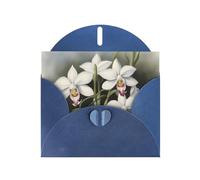 BROLEO Carte de vœux bleue avec motif orchidée blanche parfaite pour la Saint-Valentin, un anniversaire de mariage et des invitations de fête