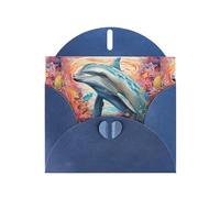 BROLEO Carte de vœux bleue dauphins par les imprimés corail, parfaite pour la Saint-Valentin, un anniversaire de mariage et des invitations de fête