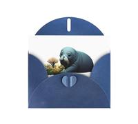 BROLEO Carte de vœux bleue pour bébé morse à côté du corail - Parfaite pour la Saint-Valentin, un anniversaire de mariage et des invitations de fête